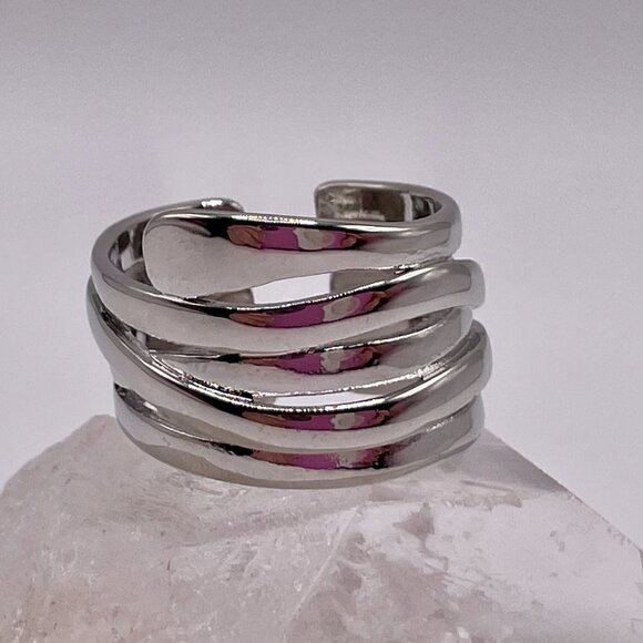 925 Sterling Stamped Adjustable Welded Stacked Wire Adjustable Boho Ring #1310 - Picture 9 of 12